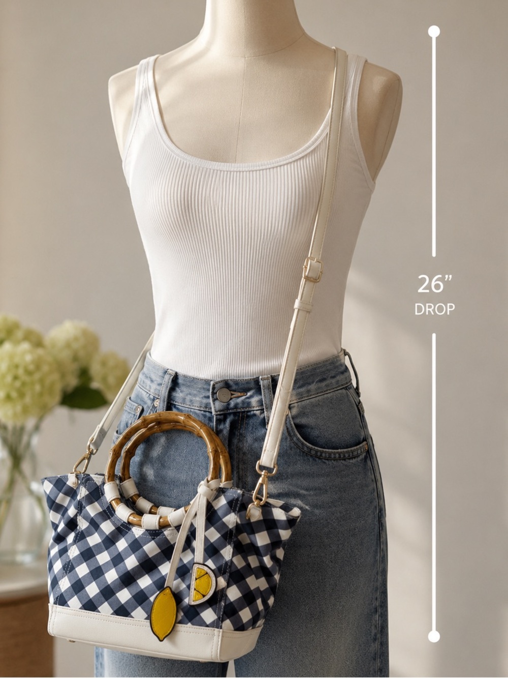 Carlos by Carlos Santana Blue Gingham Check Crossbody Satchel Bag Lemon Charm